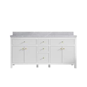 Sonoma 72 in. W x 22 in. D x 36 in. H Double Sink Bath Vanity in White with 2" Pearl Gray Quartz Top