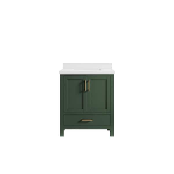 Willow Collections Malibu 30 in. W x 22 in. D x 36 in. H Bath Vanity in Lafayette Green with 2 in. White Quartz Top