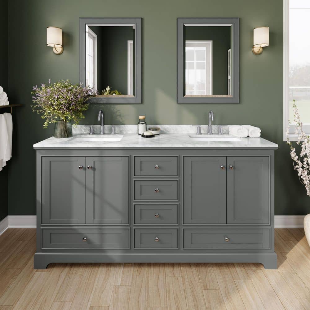 Deborah 72" Dark Gray Double Vanity with White Carrara Marble Top