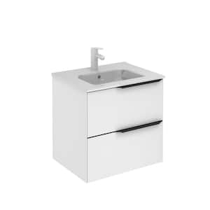 Mio 24 in. W x 18 in. D Bath Vanity Two Drawers in Matt White with Vanity Top in White with White Basin