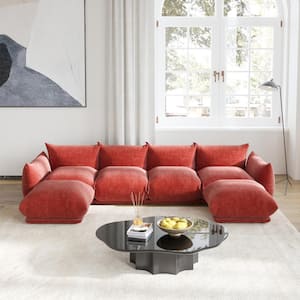 131 in. Armless 5-Piece Chenille L-Shaped Sectional Sofa in Orange