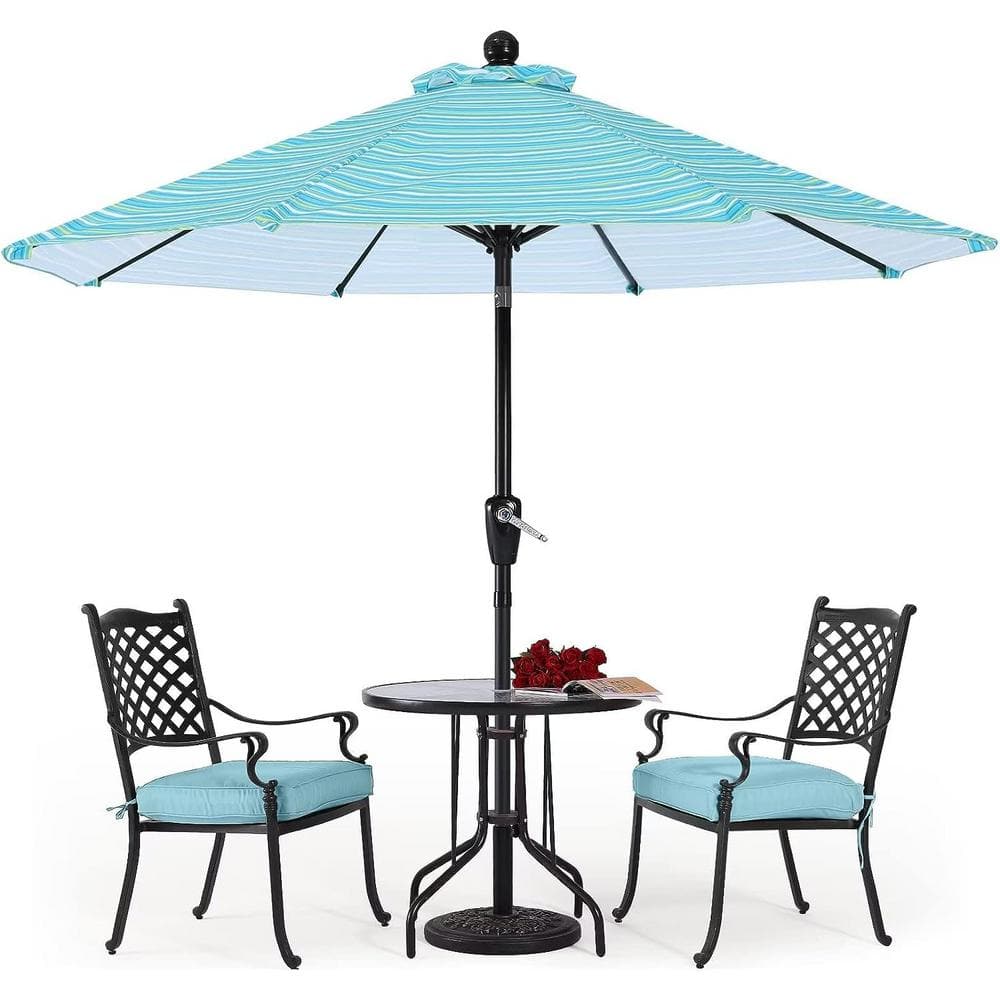 9 ft. Beach Umbrella in Turquoise Stripes Durable Patio Umbrellas
