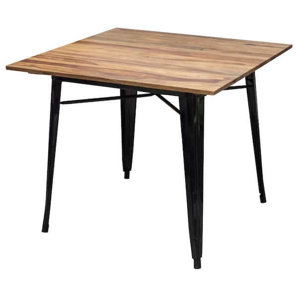 AmeriHome Sheesham 36 in. Square, Rosewood Top with Black Metal Frame Dining Table, Seats 4