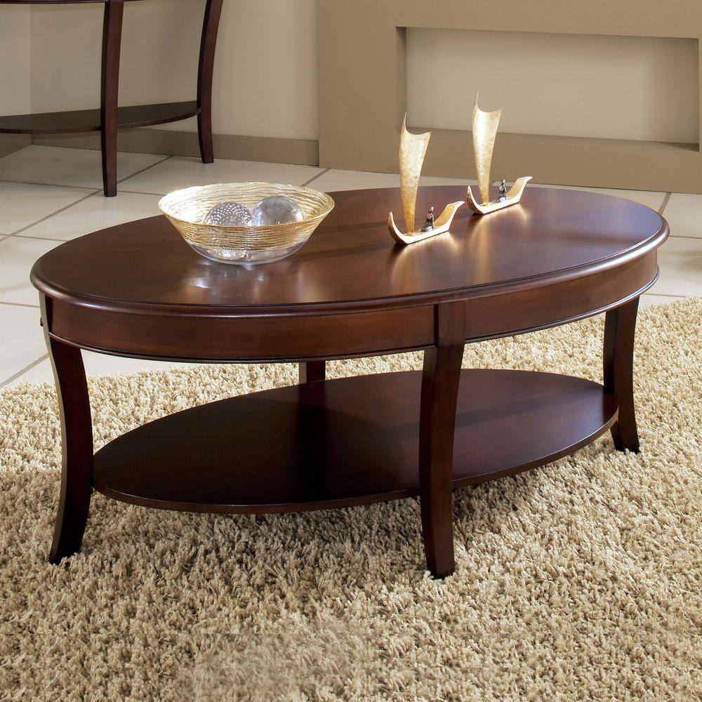 Troy 48" Brown Wood Oval Coffee Table with Shelf