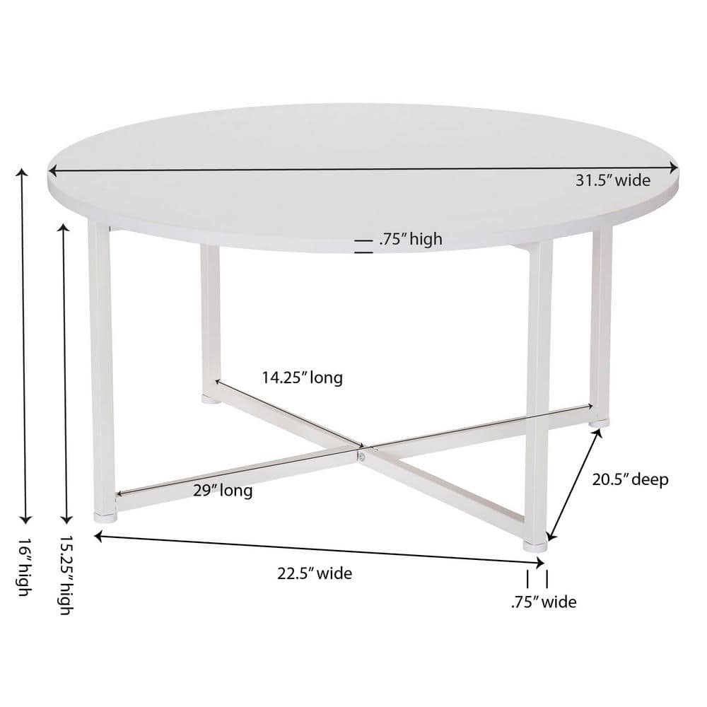 Modern Minimalist Round White Metal Coffee Table with Laminate Finish