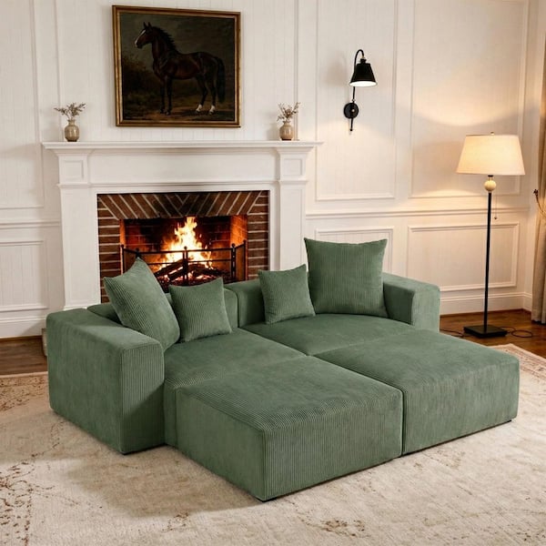 Uixe 103.93 in. Square Arm 4-Piece Corduroy Rectangle Sectional