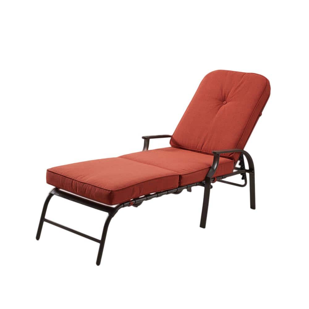 Metal Outdoor Chaise Lounge Chair WIth Orange Cushion