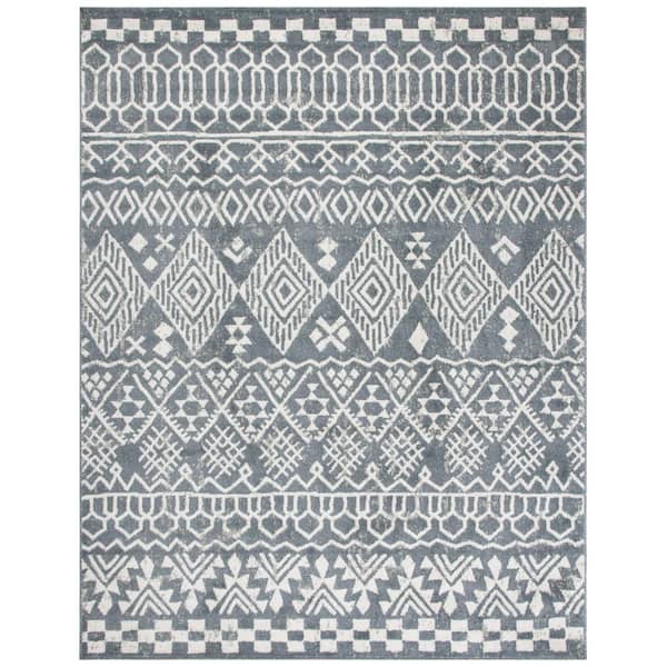 Pyramid 9 ft. x 12 ft. Ivory/Charcoal Diamond Geometric Striped Area Rug