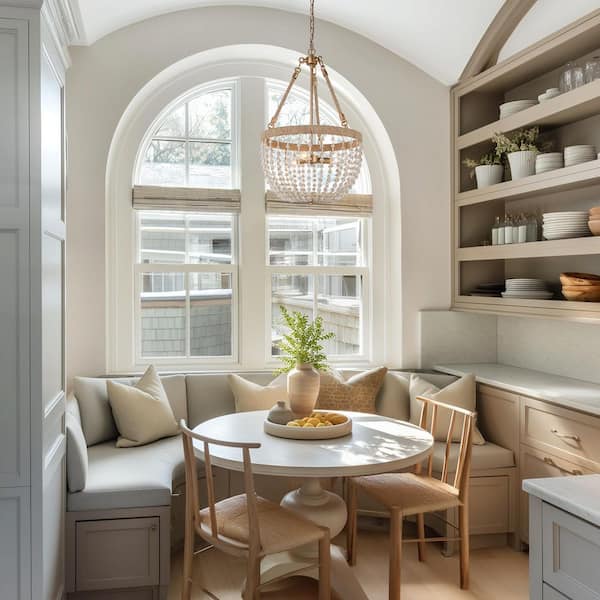 Vintage 3-Light Satin Gold Basket Island Chandelier for Kitchen, Foyer, Bedroom with White Rope Accents