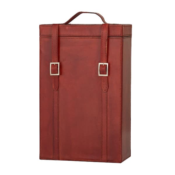 2-Bottle Red Leather Modern Wine Holder