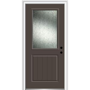 32 in. x 80 in. Left-Hand/Inswing Rain Glass Brown Fiberglass Prehung Front Door on 4-9/16 in. Frame