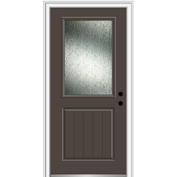 MMI Door 36 in. x 80 in. Left-Hand/Inswing Rain Glass Brown Fiberglass Prehung Front Door on 6-9/16 in. Frame