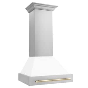 Autograph Edition 30 in. 400 CFM Ducted Vent Wall Mount Range Hood in Stainless Steel, White Matte & Polished Gold