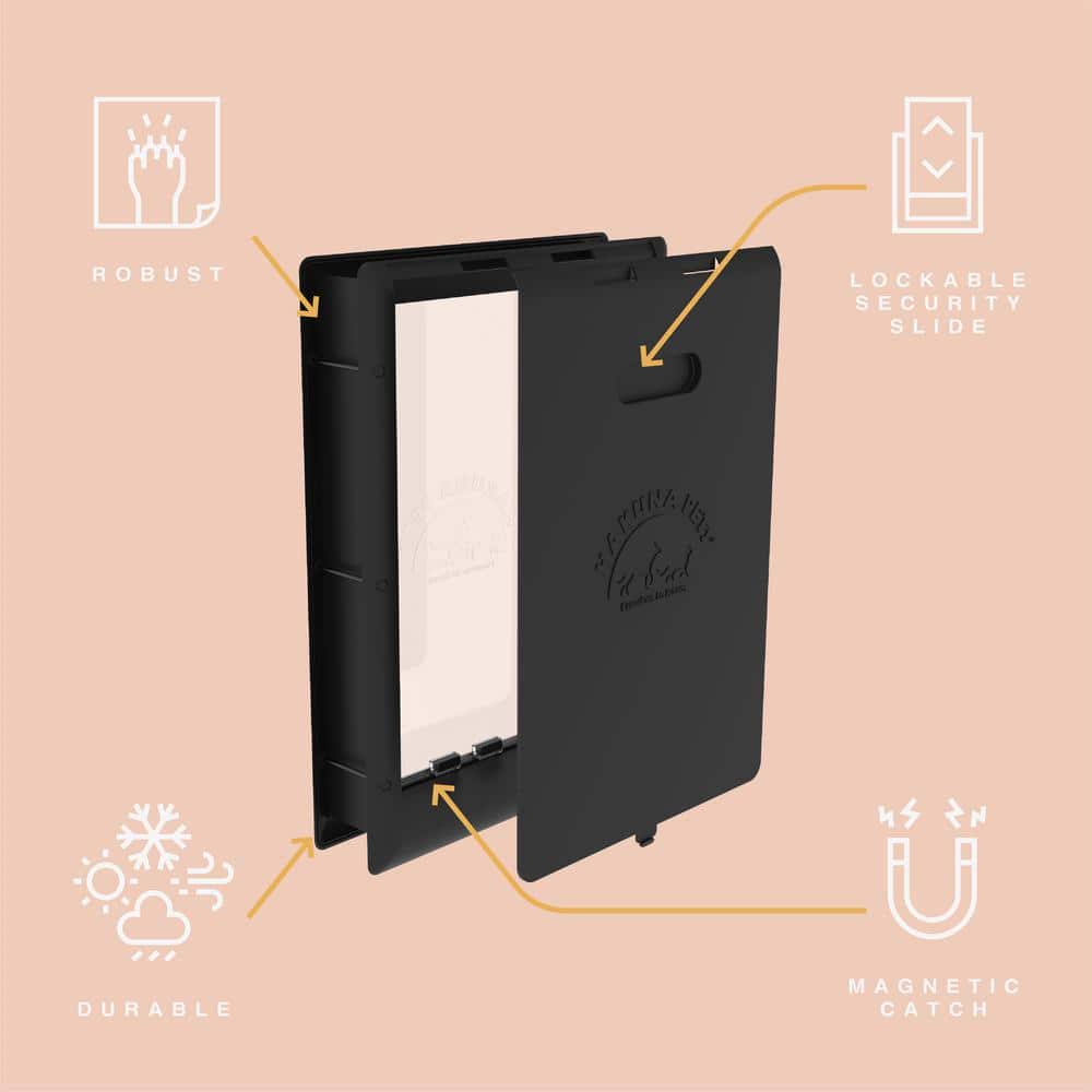 Large Black Plastic Pet Door with Magnetic Lock