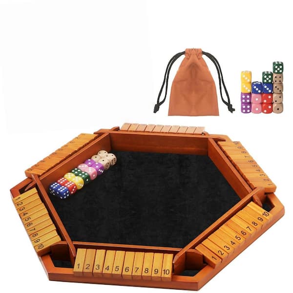 Shut The Box Dice Game Set with 16 Dice, Wooden Board Math Game for 1-6 Players, Family Party Classroom Entertainment