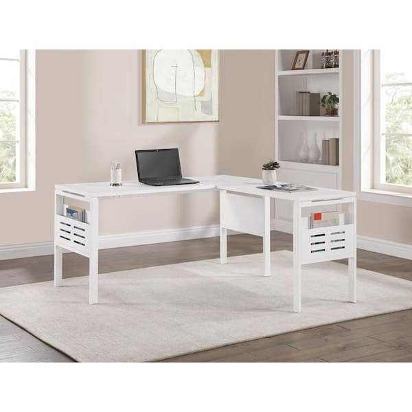 OSP Home Furnishings Prado 60 in. L-Shaped White Carbon Fiber and Metal Desk