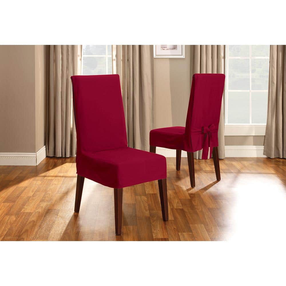 Claret Cotton Duck Long Dining Chair Slipcover
