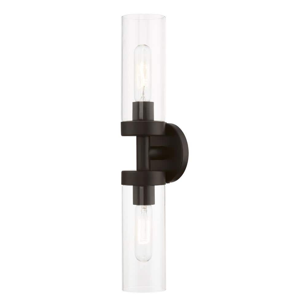 Ludlow Urban Minimal 2-Light Bronze Vanity with Clear Glass Shades