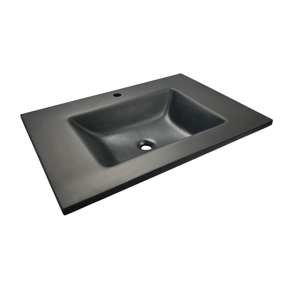 31'' Black Concrete Single Bathroom Vanity Top with Rectangular Sink