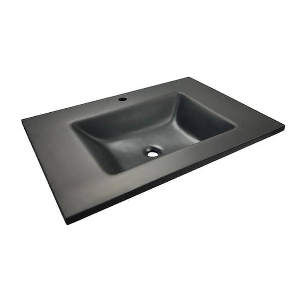Bellaterra Home 31 in. W x 22 in. D Concrete Single Basin Vanity Top in Black with Black Rectangle Basin