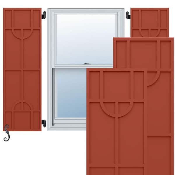 Ekena Millwork EnduraCore Nordic Modern Style 18-in W x 32-in H Raised Panel Composite Shutters Pair in Colorful Leaves