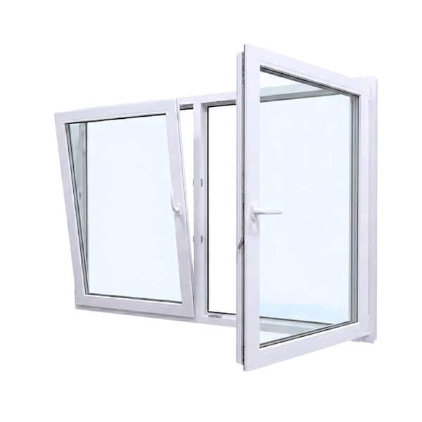 48 in. x 36 in. Elite Euro White Exterior/White Interior Vinyl Double Sash Tilt and Turn Window, LHS/RHS Inward Swing