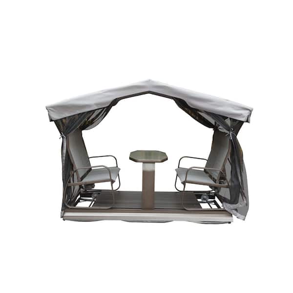 Sudzendf Gray and Brown Aluminum 4-Seat Outdoor Glider Bench with Canopy, Patio Swing Chair