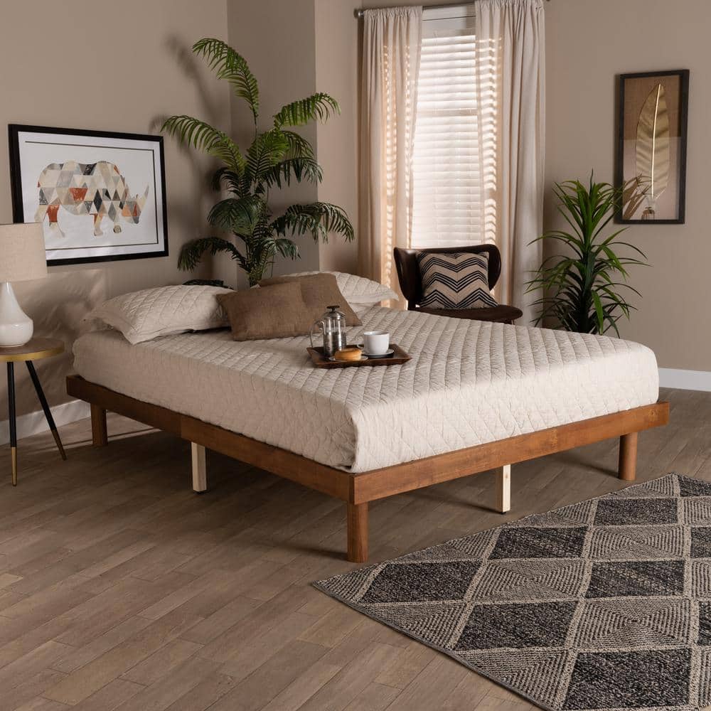 Winston Walnut Brown Wood Queen Platform Bed Frame