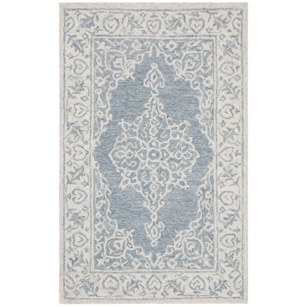 SAFAVIEH Micro-Loop Blue/Light Blue Doormat 3 ft. x 4 ft. Border Area Rug