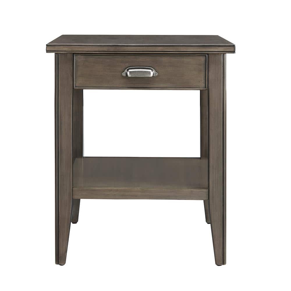 Laurent Smoke Gray Solid Wood End Table with Drawer and Shelf