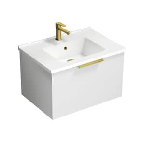 Bodrum 25.59 in. W x 17.72 in. D x 16.14 in. H Modern Bathroom Vanity in Glossy White With White Ceramic Top