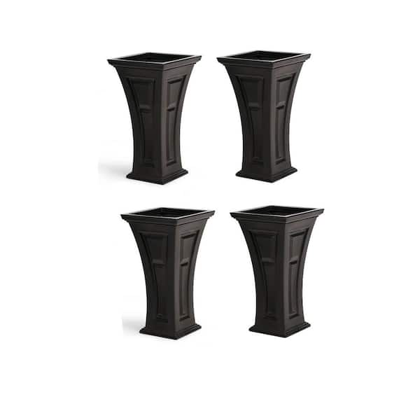 YIMBY Heritage Self Watering Tall Outdoor Garden Patio Planter Pot, Plastic (4-Pack)