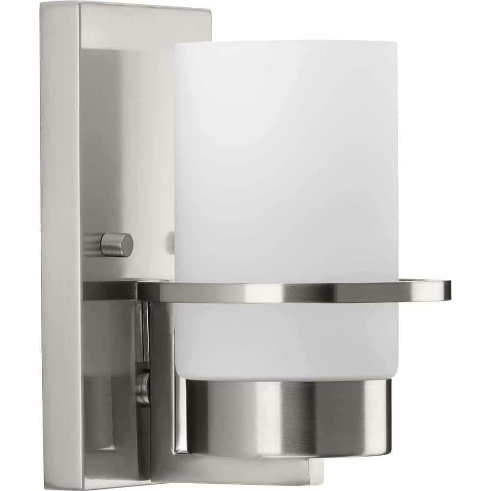 Brushed Nickel Cylinder Vanity Light with Etched Glass Shade