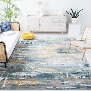 Skyler Teal/Gold 7 ft. x 7 ft. Geometric Abstract Square Area Rug