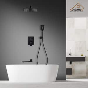 3-Spray with 2.5 GPM 12 in. 3 Functions Tub Wall Mount Dual Shower Heads in Spot in Matte Black (Valve Included)