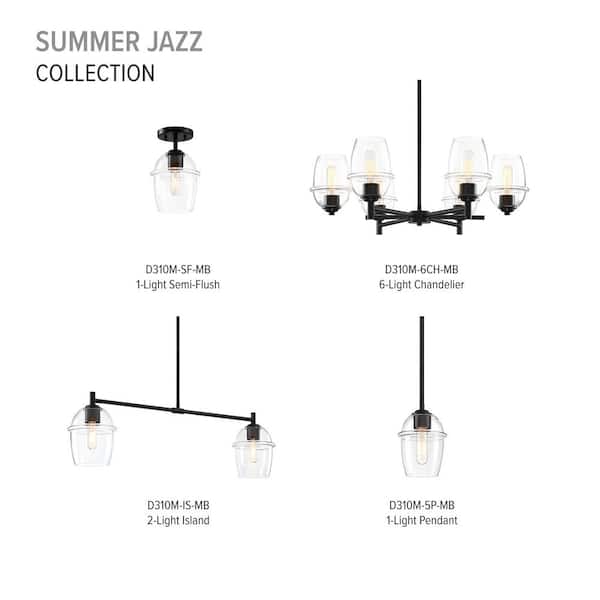 Designers Fountain - Summer Jazz 6-Light Matte Black Transitional Sputnik Chandelier for Dining Areas with No Bulbs Included