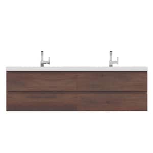 Paterno 72 in. W x 19 in. D Wall Mount Bath Vanity in Rosewood with Acrylic Vanity Top in White with White Basin