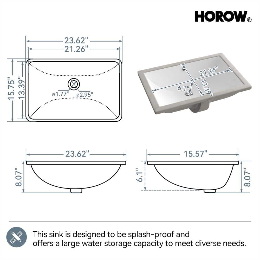 24 Inch White Ceramic Undermount Bathroom Sink with Overflow