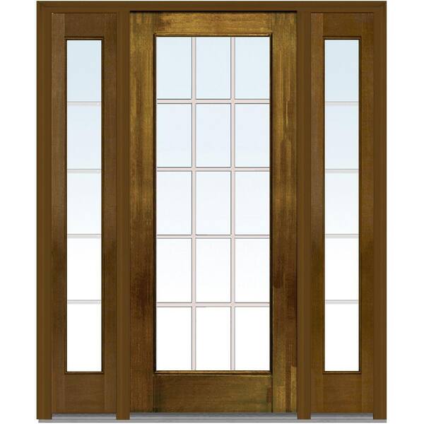 MMI Door 64 in. x 80 in. Internal Grilles Left-Hand Full Lite Clear Stained Fiberglass Mahogany Prehung Front Door with Sidelites