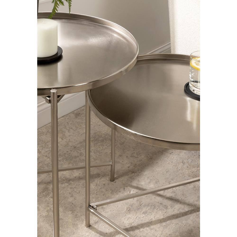 Ulani Satin Silver Nesting Metal Side Tables, Set of 2