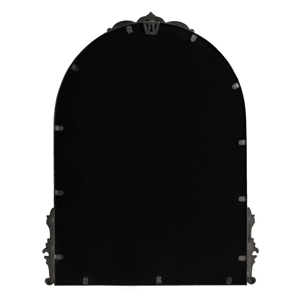 Myrcelle Antique Black Arched Wall Mirror with Ornate Garland Details