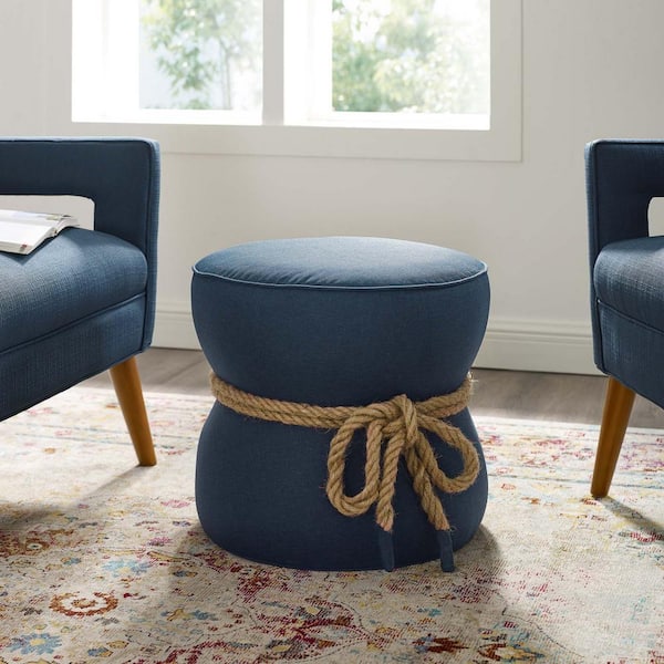 Modway Beat Blue Nautical Rope Upholstered Fabric Ottoman