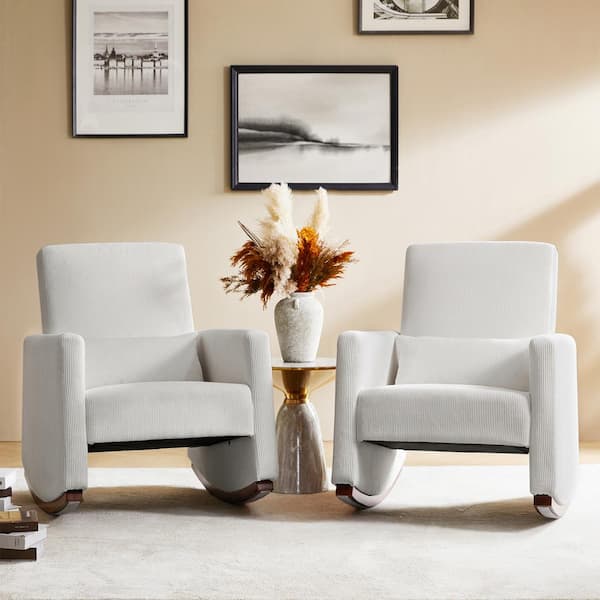 Don White Solid Wood Rocking Chair with Polyester Upholstery, (Set of 2)
