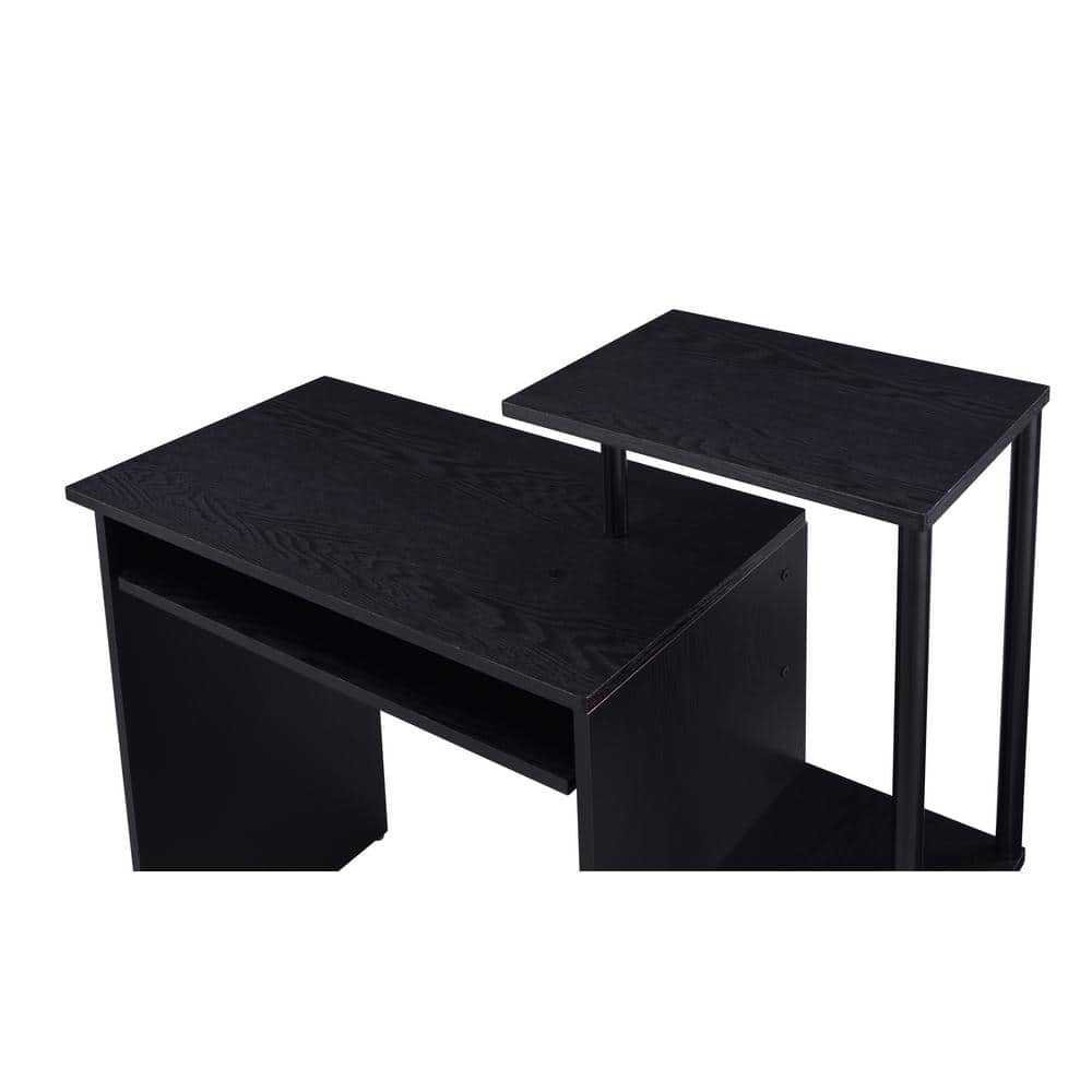 Executive Black Wooden Desk with Keyboard Tray and Storage