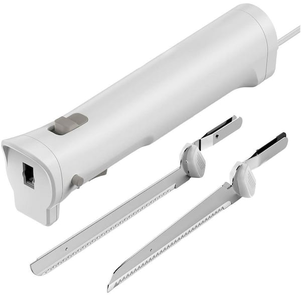 8 in. Stainless Steel Electric Knife with Ergonomic Handle and 4 Serrated Blades for Meat, Bread, Poultry