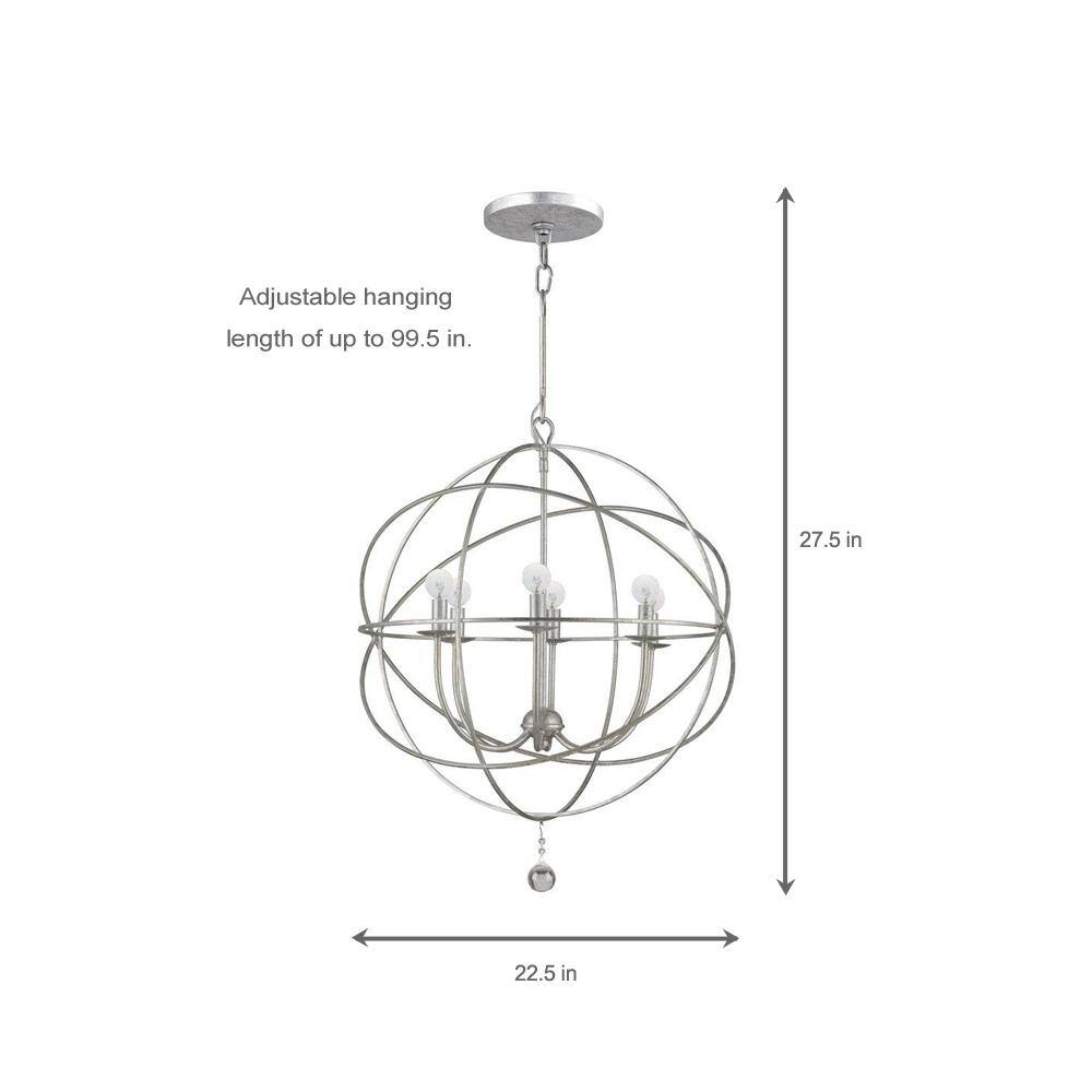 Olde Silver Sphere Cage Chandelier with Clear Glass Drops