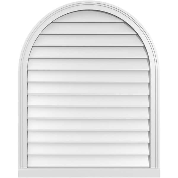 Ekena Millwork 32 in. x 40 in. Round Top Surface Mount PVC Gable Vent: Decorative with Brickmould Sill Frame