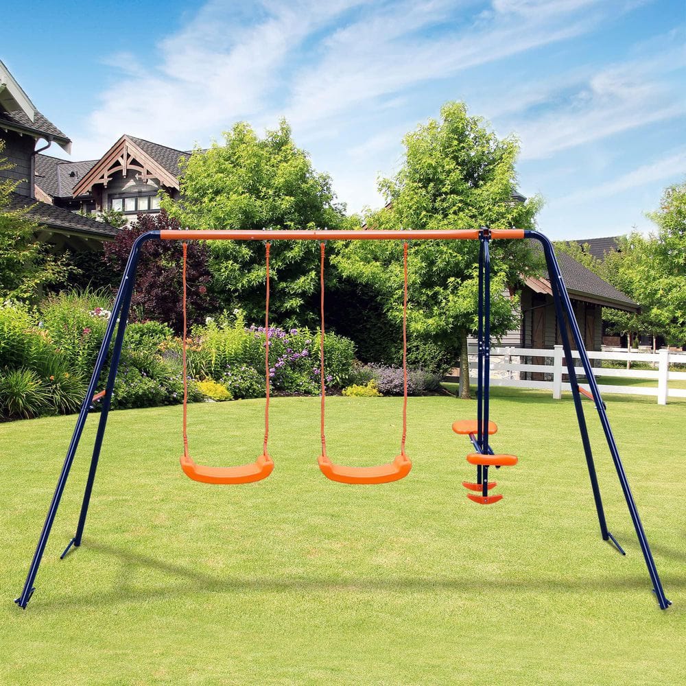 123 in. Metal 440 lbs. Load Capacity Swing Stand with 2-Seats and 1-Swing G