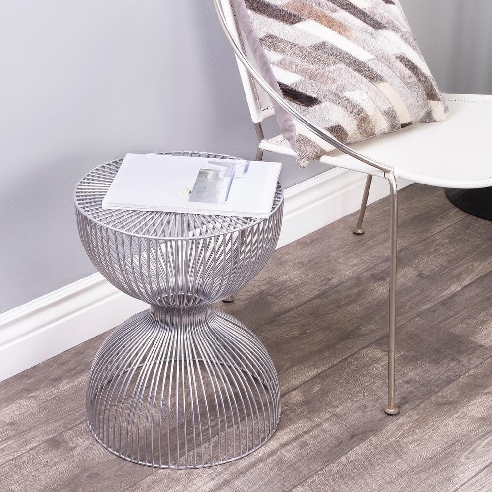 Nicholas Silver Metal and Glass Round Side Table