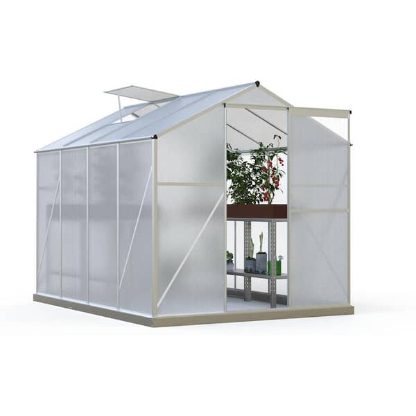 Wiilayok 8 ft. x 6 ft. x 6.8 ft. Outdoor Metal Frame Greenhouse with Adjustable Roof Vent and Rain Gutter for Plants